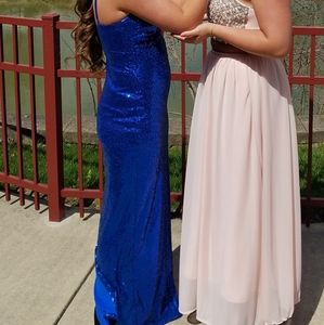 blue sequin prom dress
